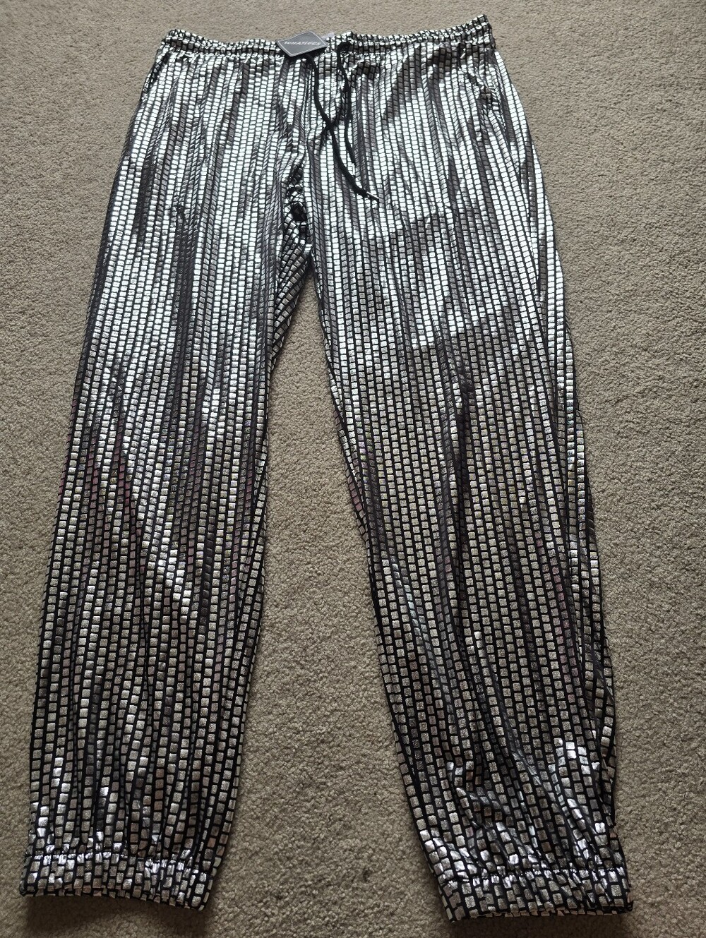 Metallic Silver Disco Festival Pants Size Large XL